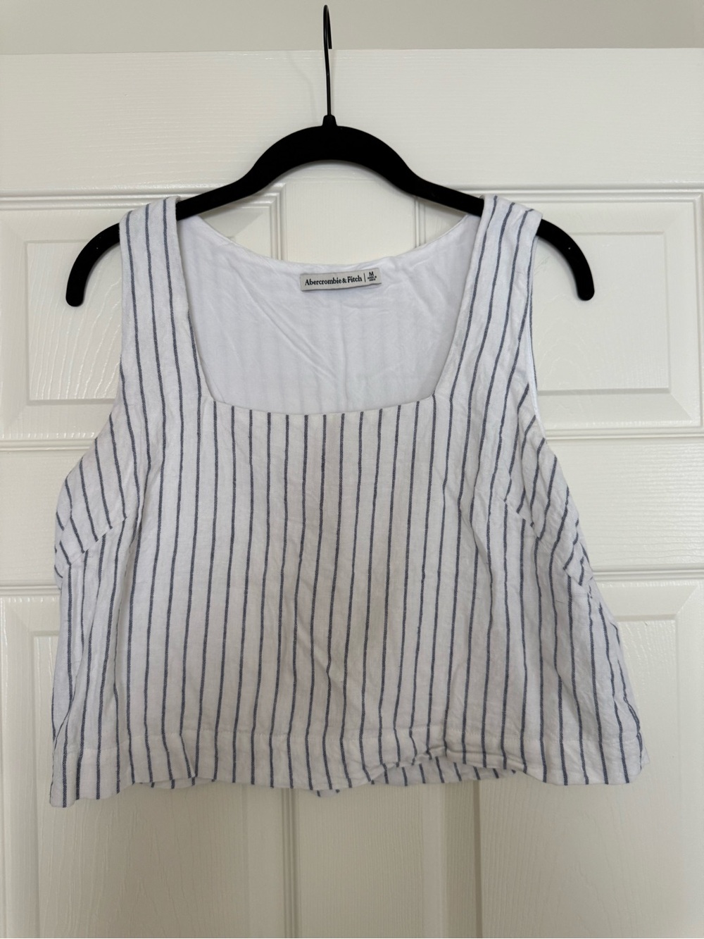 Abercrombie & Fitch Navy Striped Linen Blend Square Neck Crop Tank